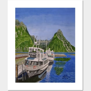 Cruise ships in Milford Sound, New Zealand Posters and Art